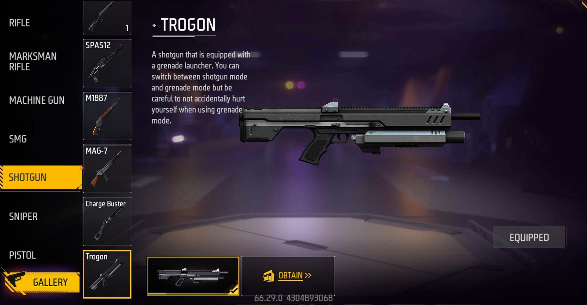 Trogon is the new weapon and it has two different modes: Shotgun and Grenade (Image via Garena)