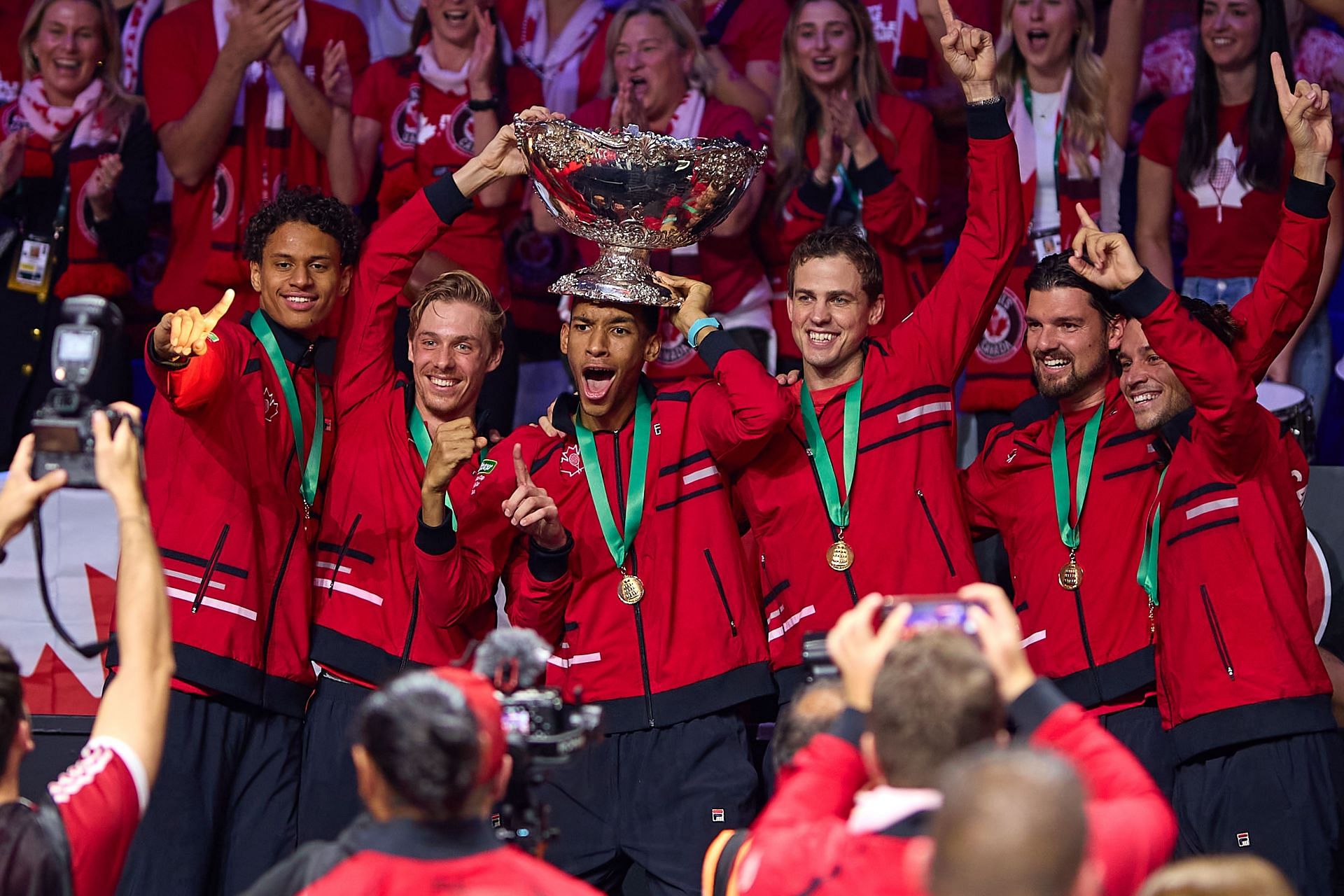 Team Canada with the 2022 Davis Cup trophy