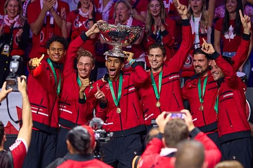 Team Canada with the 2022 Davis Cup trophy