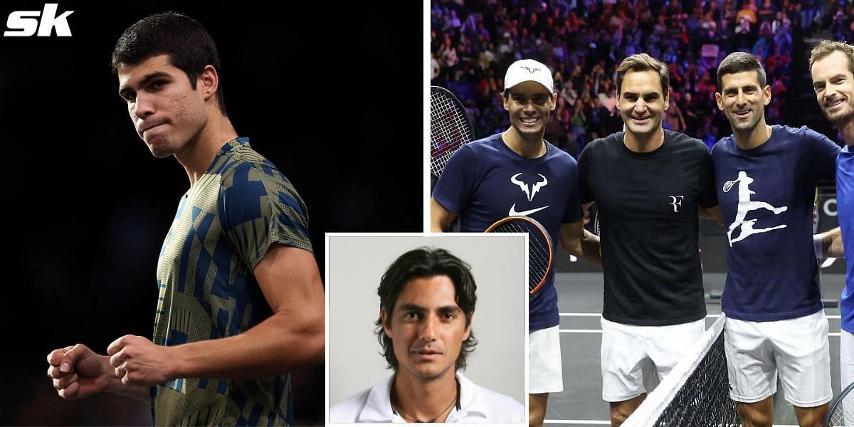 (From L) Carlos Alcaraz, Rafael Nadal, Roger Federer, and Novak Djokovic.