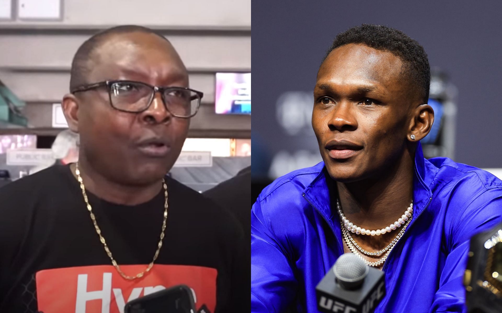 Oluwafemi (Left) and Israel Adesanya (Right) [Image courtesy: Submission Radio YouTube channel and Getty Images]