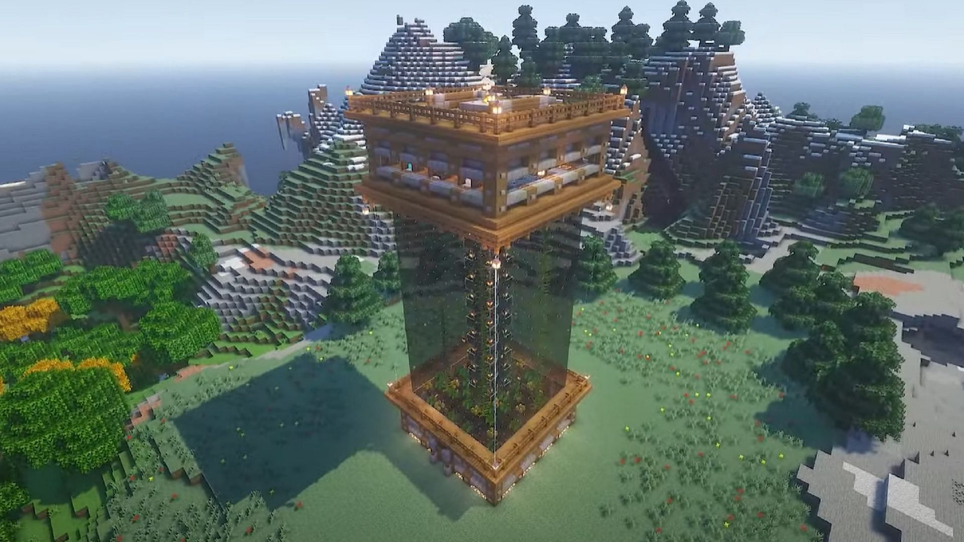 Add some unique flair to your tower by adding glass, water, and fish (Image via Devon Hawes/YouTube)