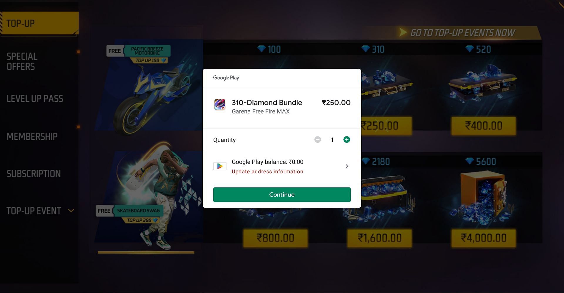 Make the payment to receive the in-game currency (Image via Garena)