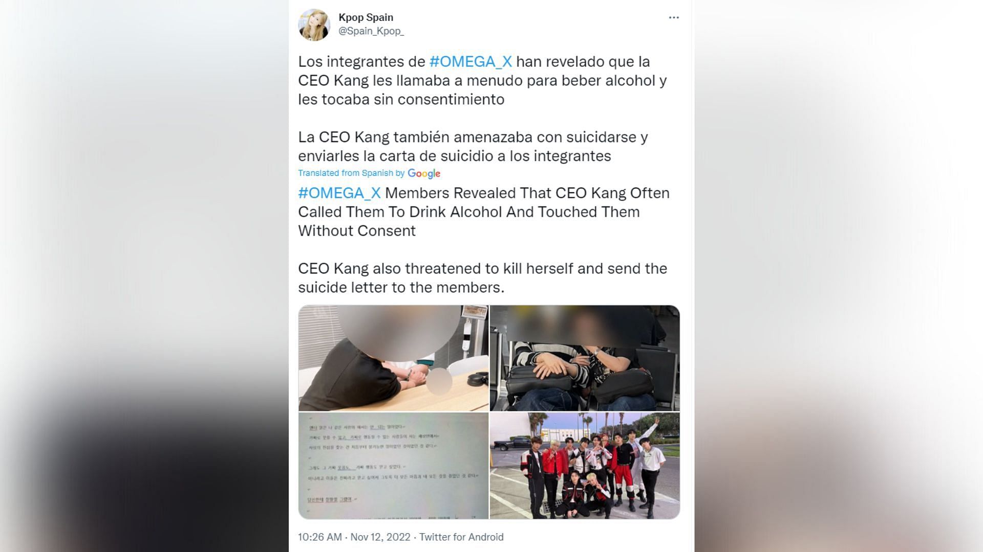 Tweet mentioning CEO Kang&#039;s abuse as revealed by SBS (Image via Twitter)