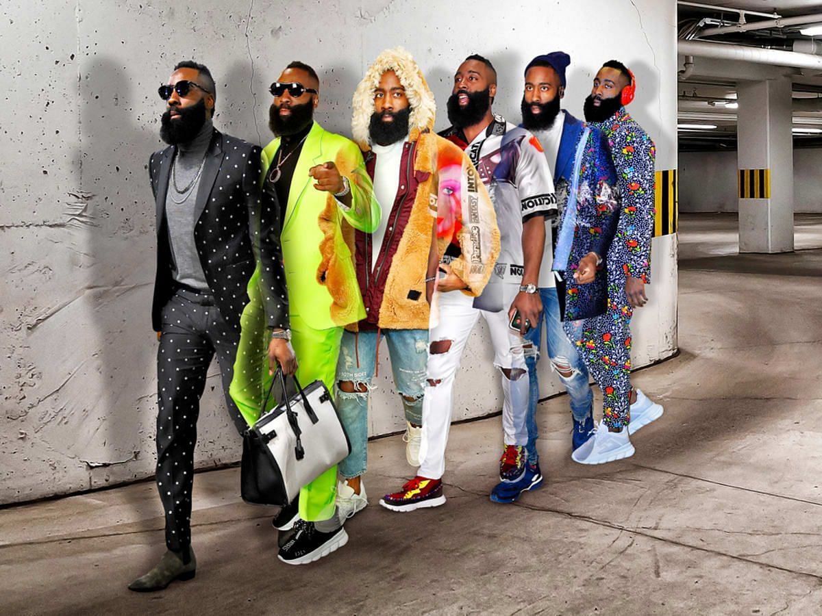 Philadelphia 76ers star James Harden's various pre-game outfits [Image Source: Sports Illustrated]