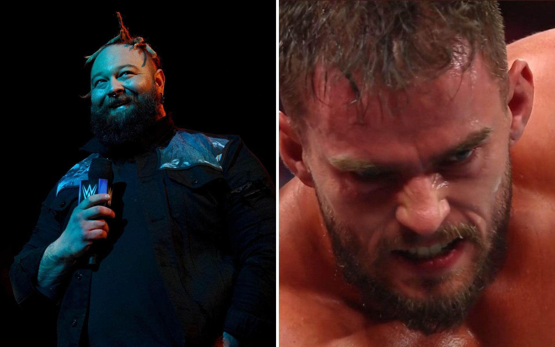 Bray wyatt (left); Austin Theory on RAW last week (right)