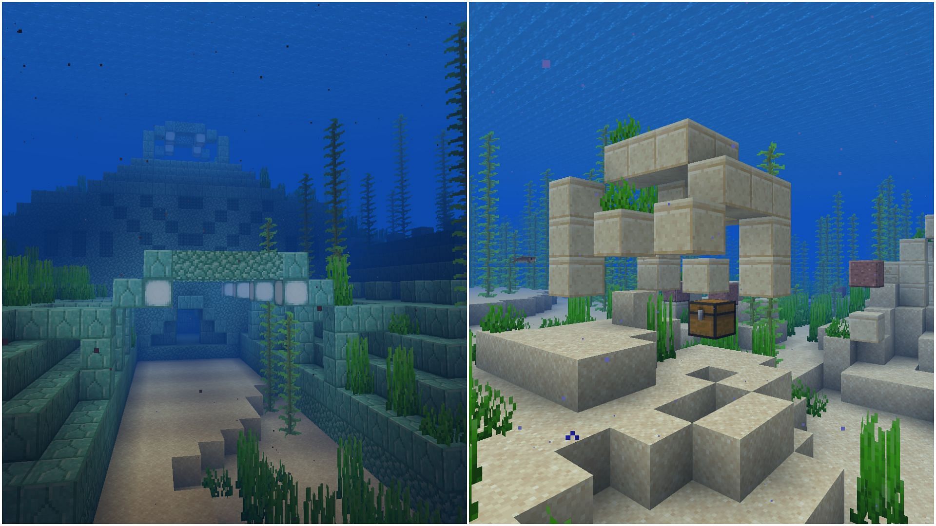 Players can explore ocean monument and Underwater Ruins with buried treasure map (Image via Sportskeeda)