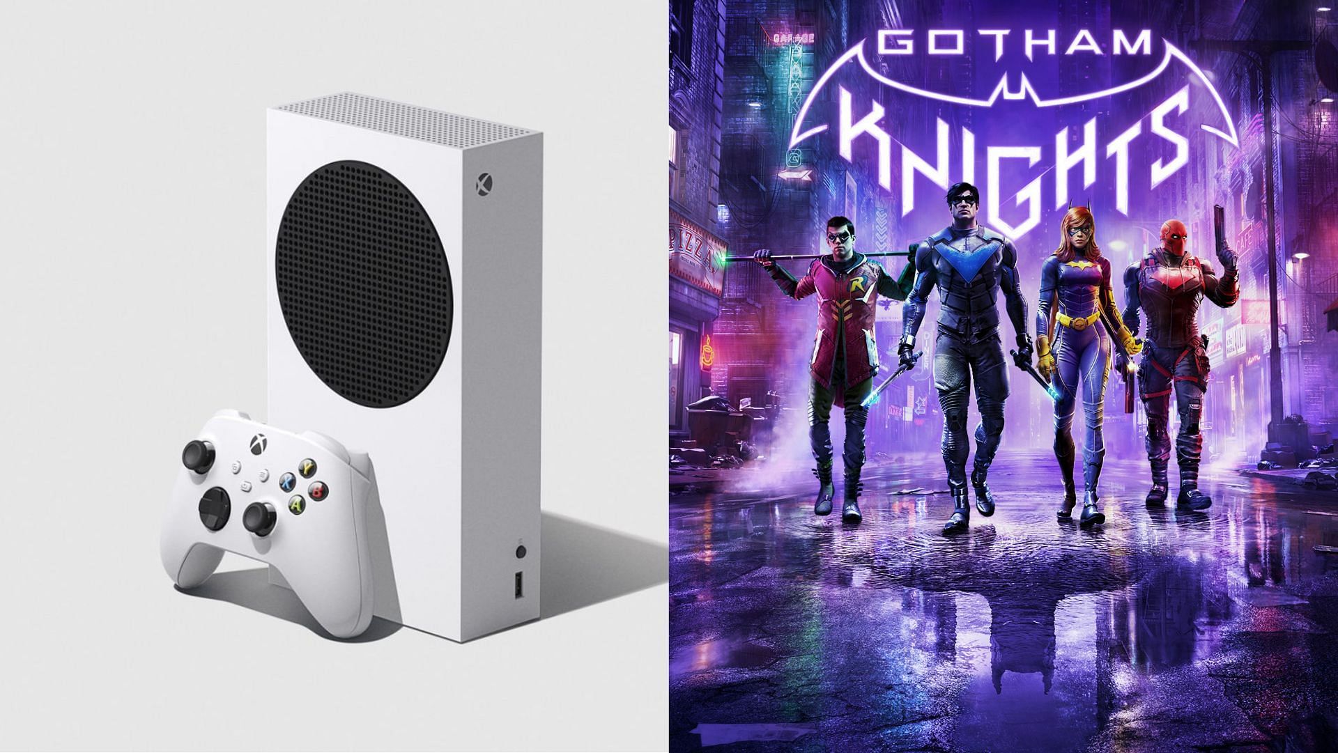 Games like Gotham Knights is also on sale along with the Series S console (Images via Xbox, WB)