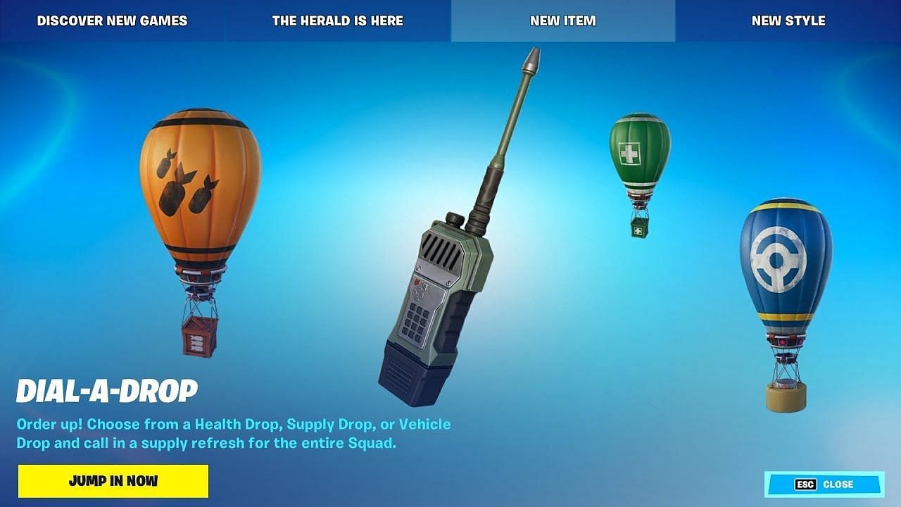 The new Fortnite glitch requires you to obtain the Dial-A-Drop item (Image via Epic Games)