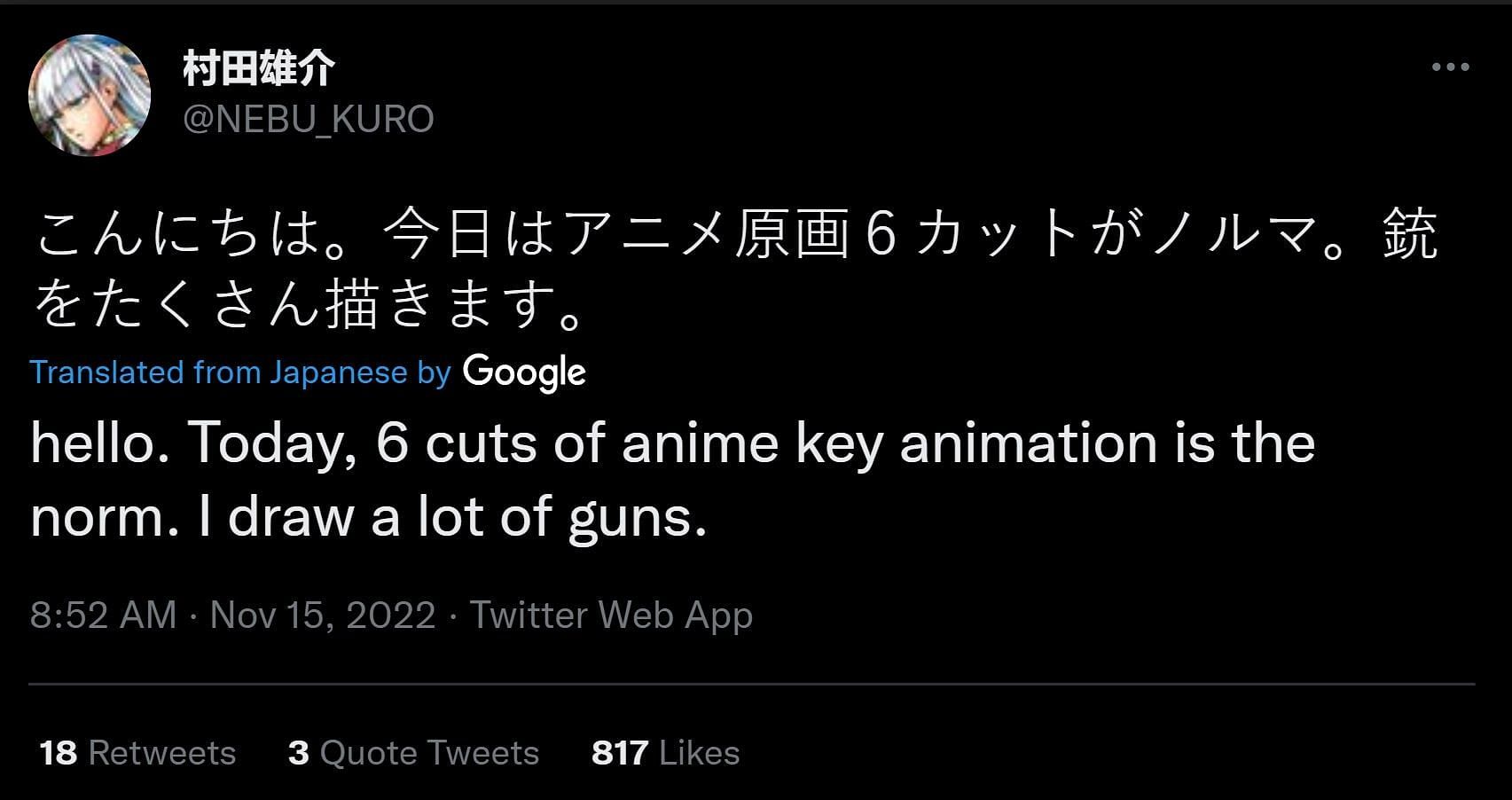 Screenshot of Yusuke Murata&#039;s tweet (Image via Sportskeeda/Twitter)