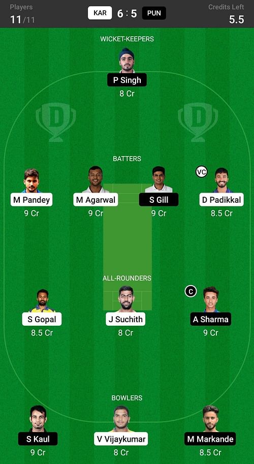 Karnataka vs Punjab Fantasy suggestion #1