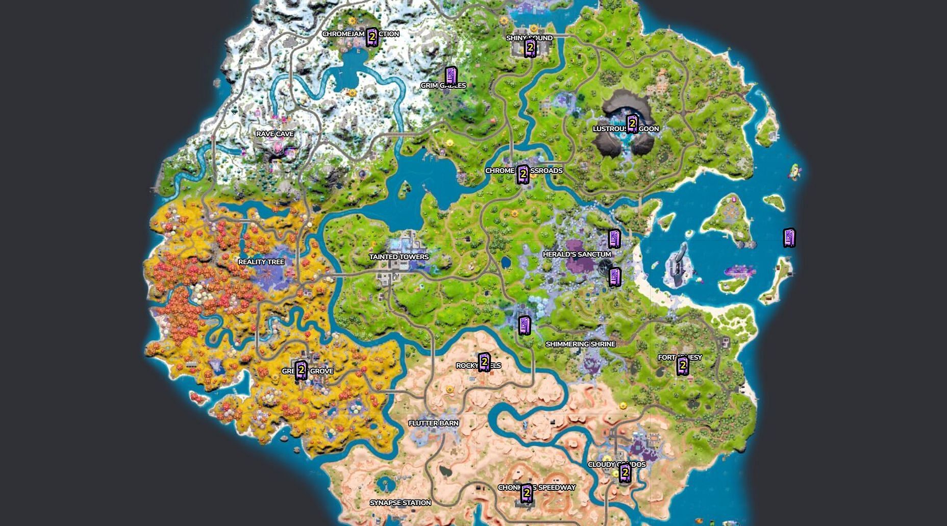 All Weapon-O-Matic locations in Chapter 4 Season 3 (Image via Fortnite.GG)
