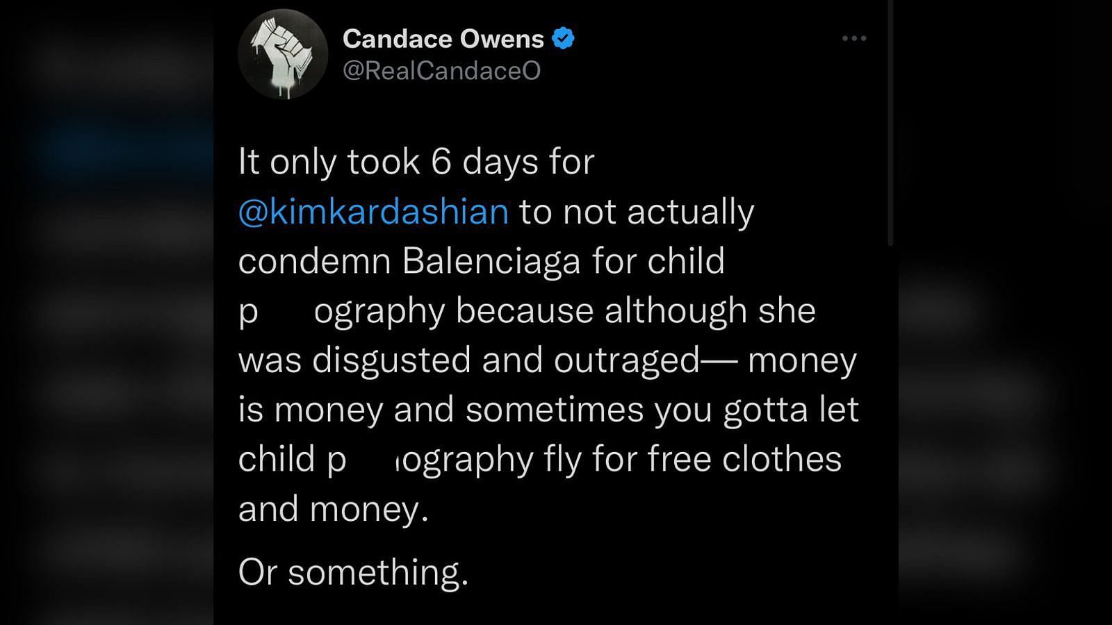 Screenshot of Candace Owens&#039; tweet about Kim Kardashian.