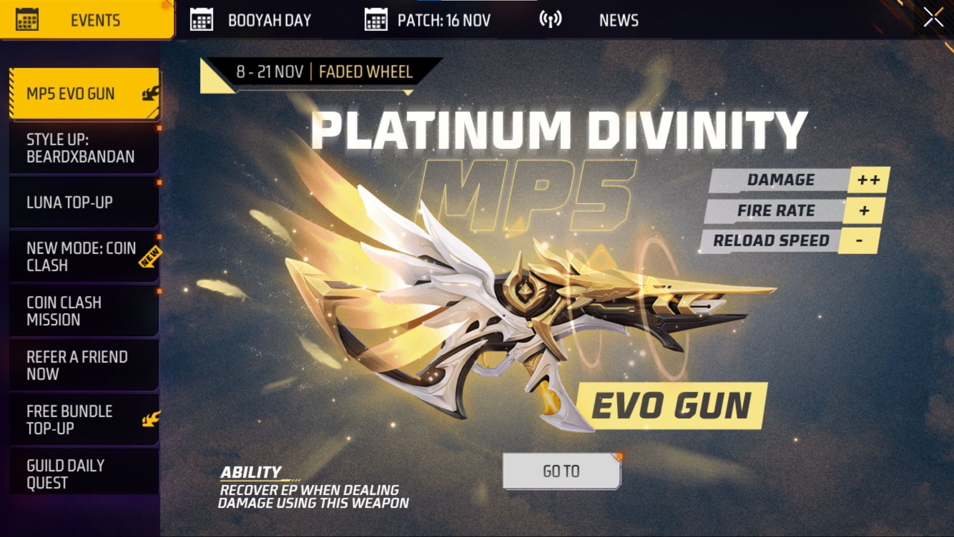 Tap on the &#039;Booyah Day&#039; tab (Image via Garena)