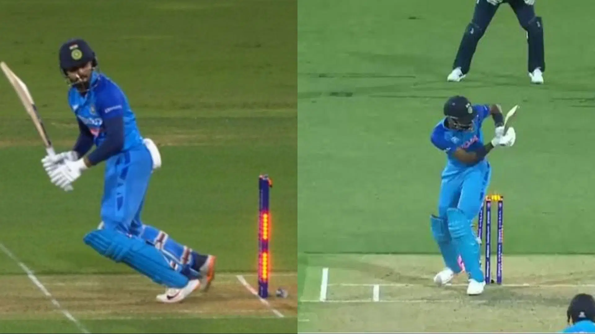 Shreyas Iyer and Hardik Pandya recently got out hit wicket (Image: AmazonPrime Video/ICC)