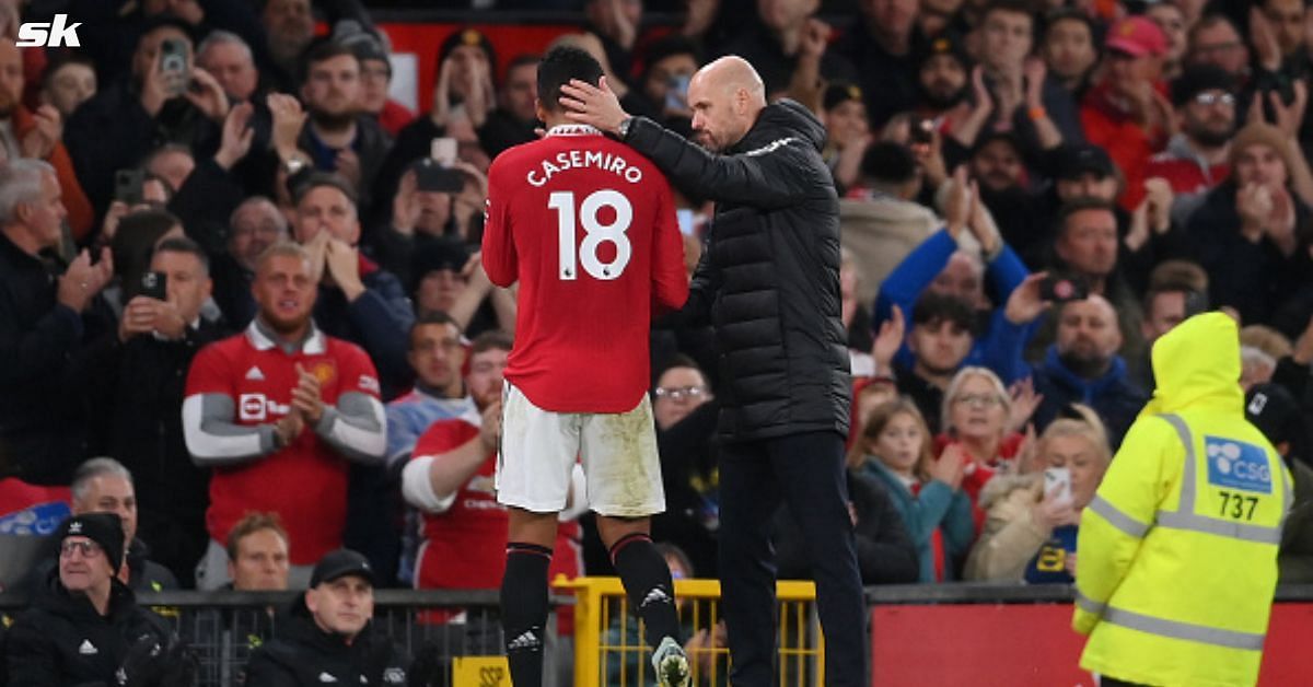 Manchester United manager Erik ten Hag (right) with Casemiro.