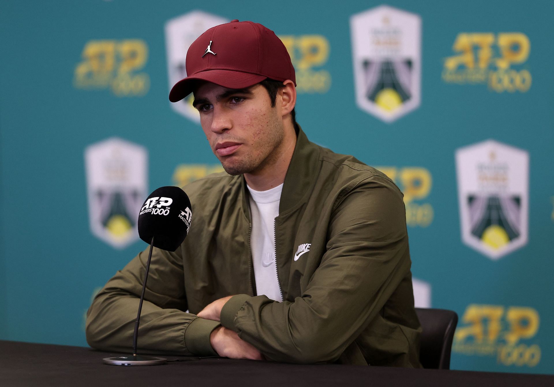 Carlos Alcaraz pictured during a press conference at the 2022 Paris Masters.