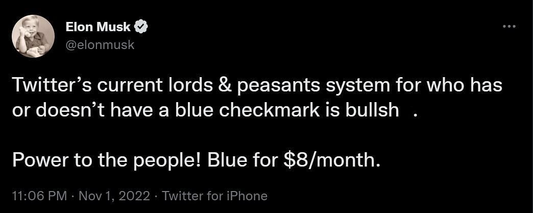 Blue&#039;s new price system (Image via elonmusk/Twitter)