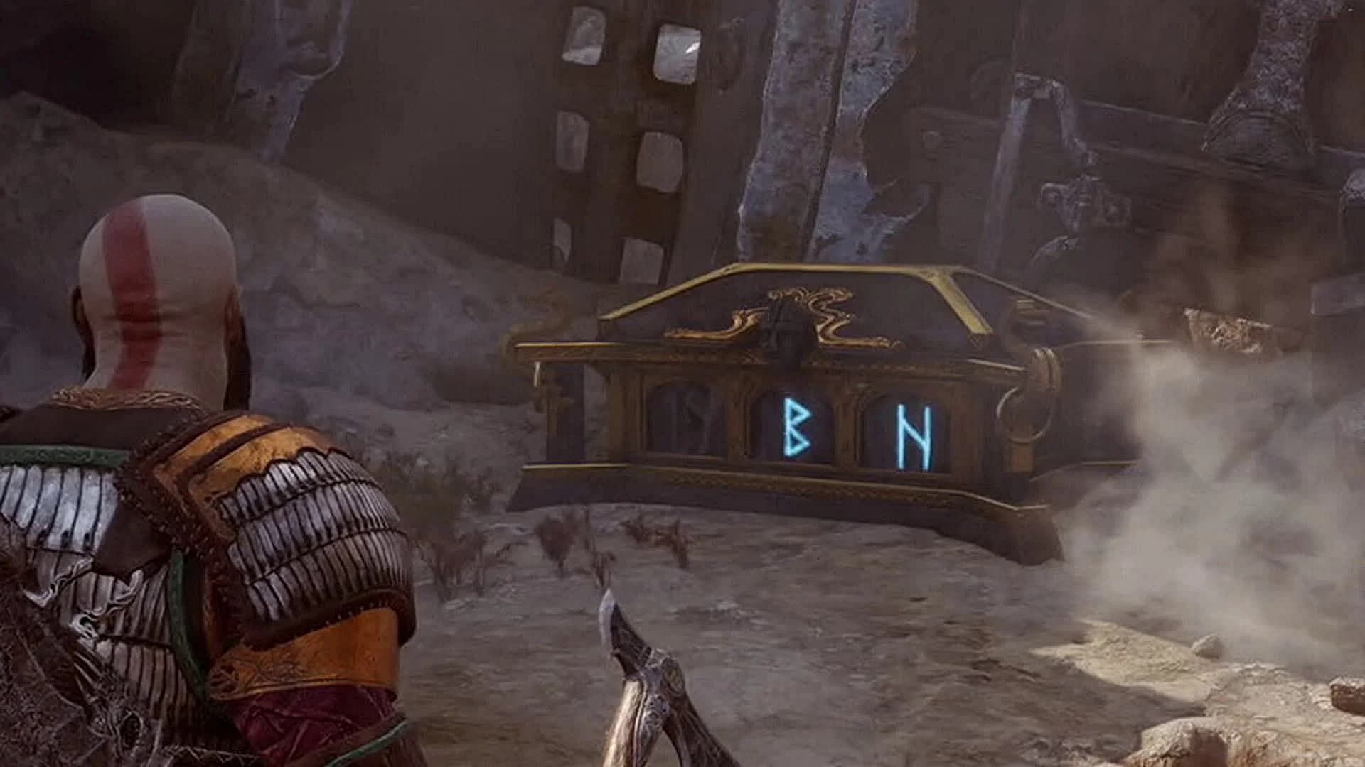 Opening a Nornir Chest in God of War Ragnarok can be slightly tricky (Image via Sony)