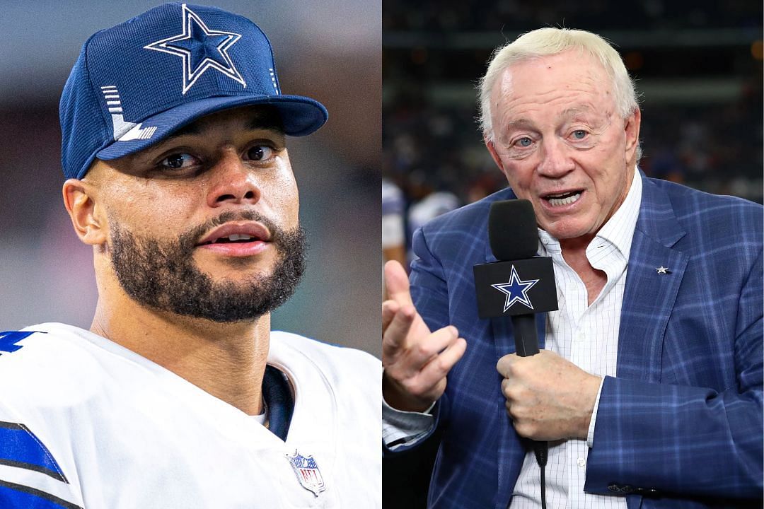 Dallas Cowboys QB Dak Prescott (l) and owner Jerry Jones (r)