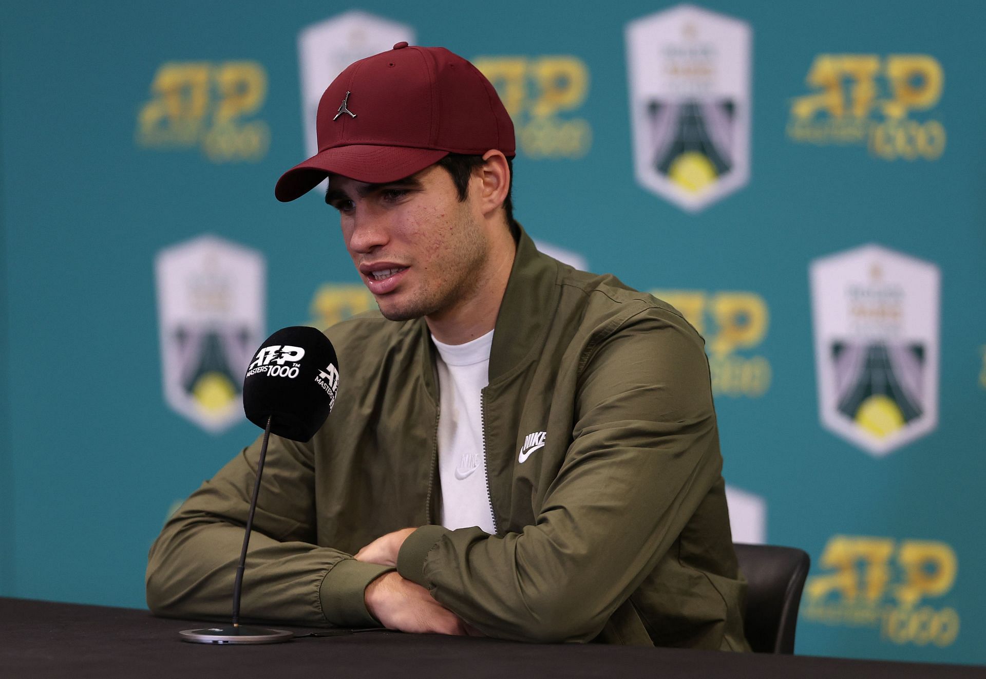 Carlos Alcaraz at a press conference during Rolex Paris Masters.