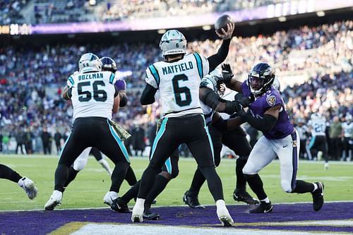 Baker Mayfield during Carolina Panthers v Baltimore Ravens