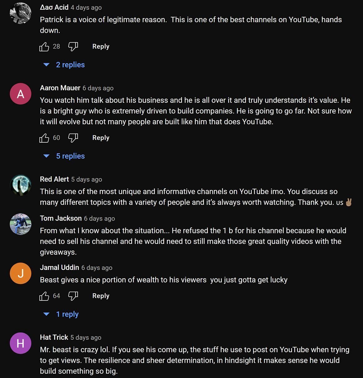 Fans in the YouTube comments section providing their take on the approximate net worth of the YouTuber&#039;s empire (Image via Valuetainment/YouTube)