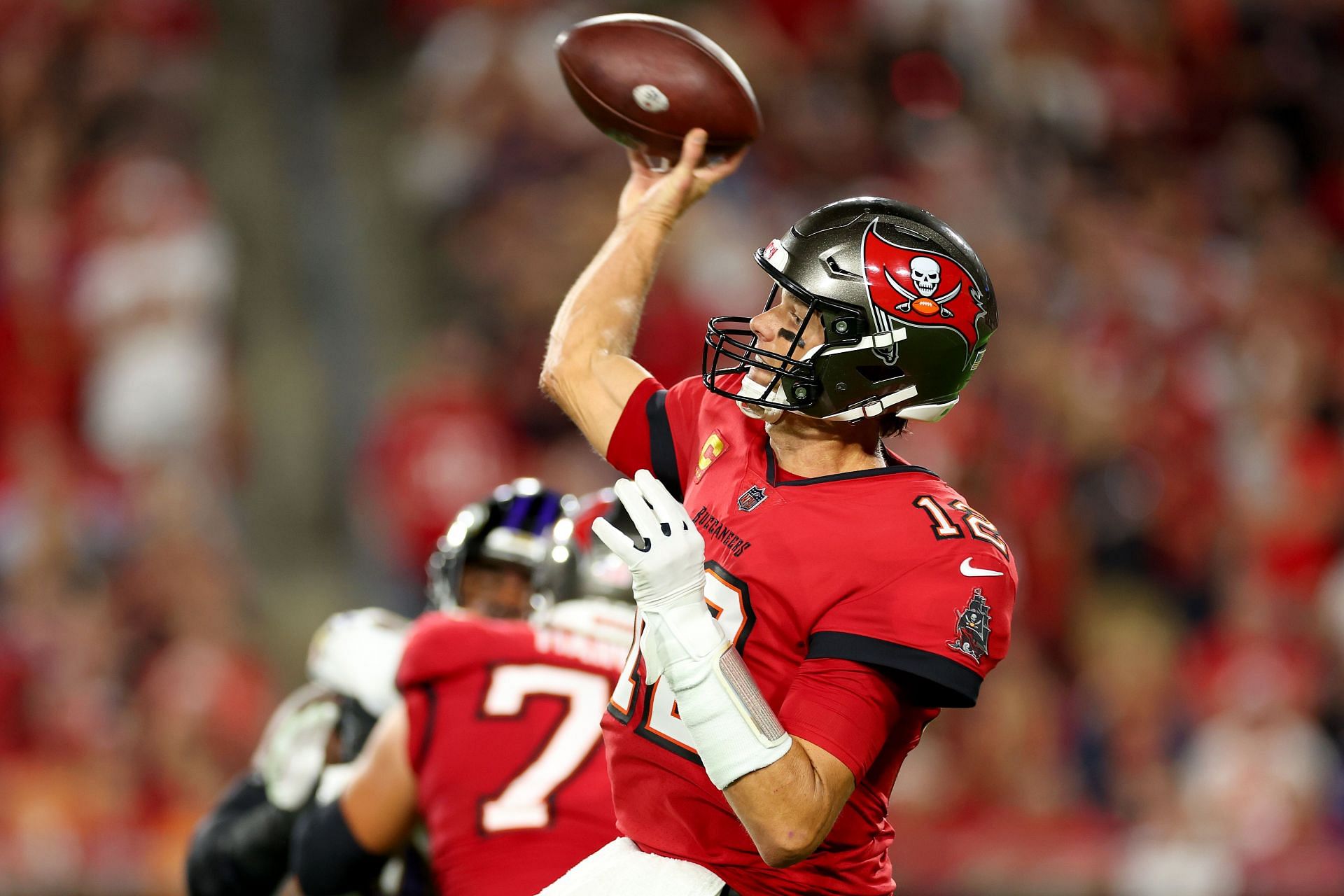 Tom Brady in the Baltimore Ravens v Tampa Bay Buccaneers game