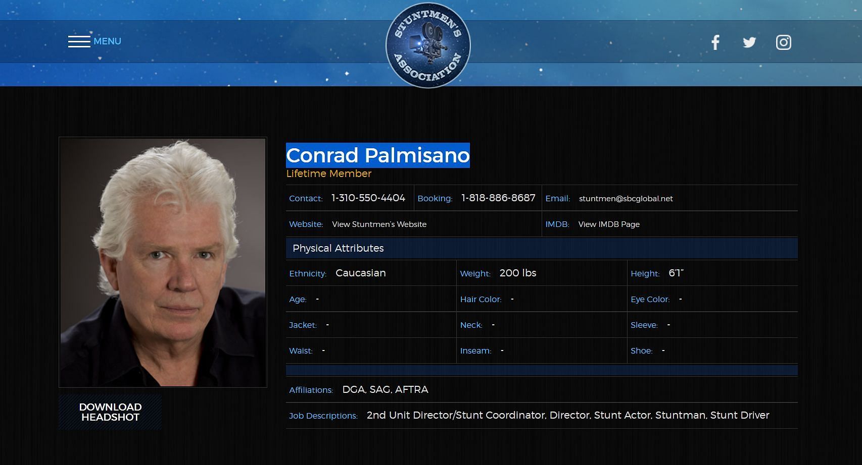 Conrad Palmisano has been a stuntman and film director for years (Image via Stuntmen&#039;s Association of Motion Pictures)