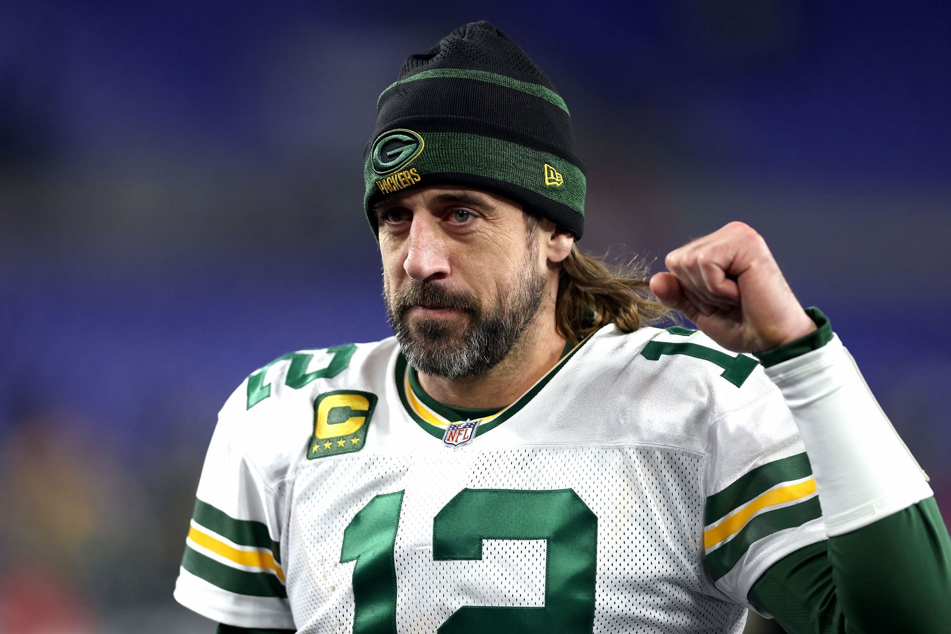 Aaron Rodgers during Green Bay Packers v Baltimore Ravens