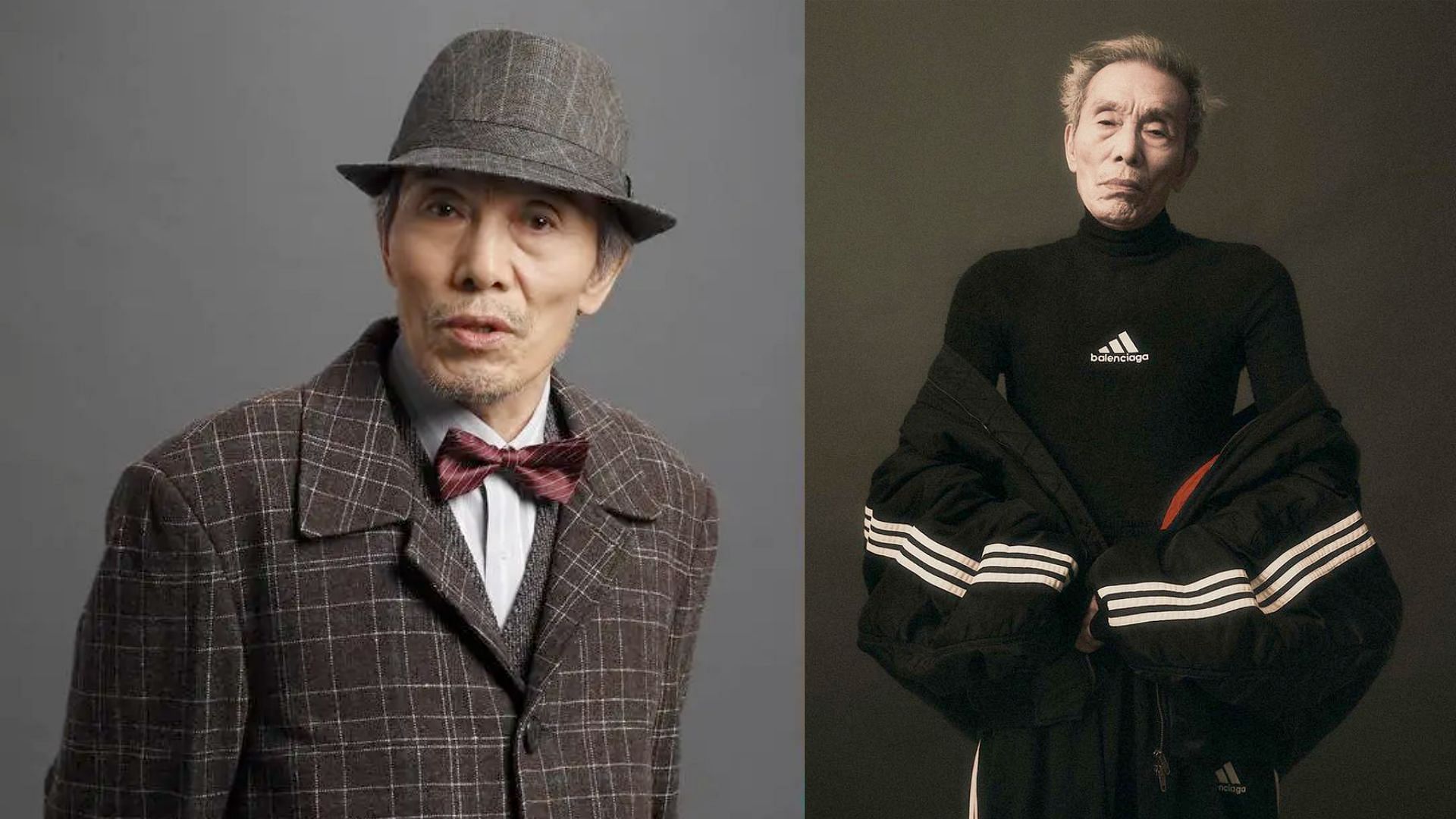 O Yeong-su rose to fame, landing him a Balenciaga x Adidas deal (R) (image via Balenciaga and Getty)