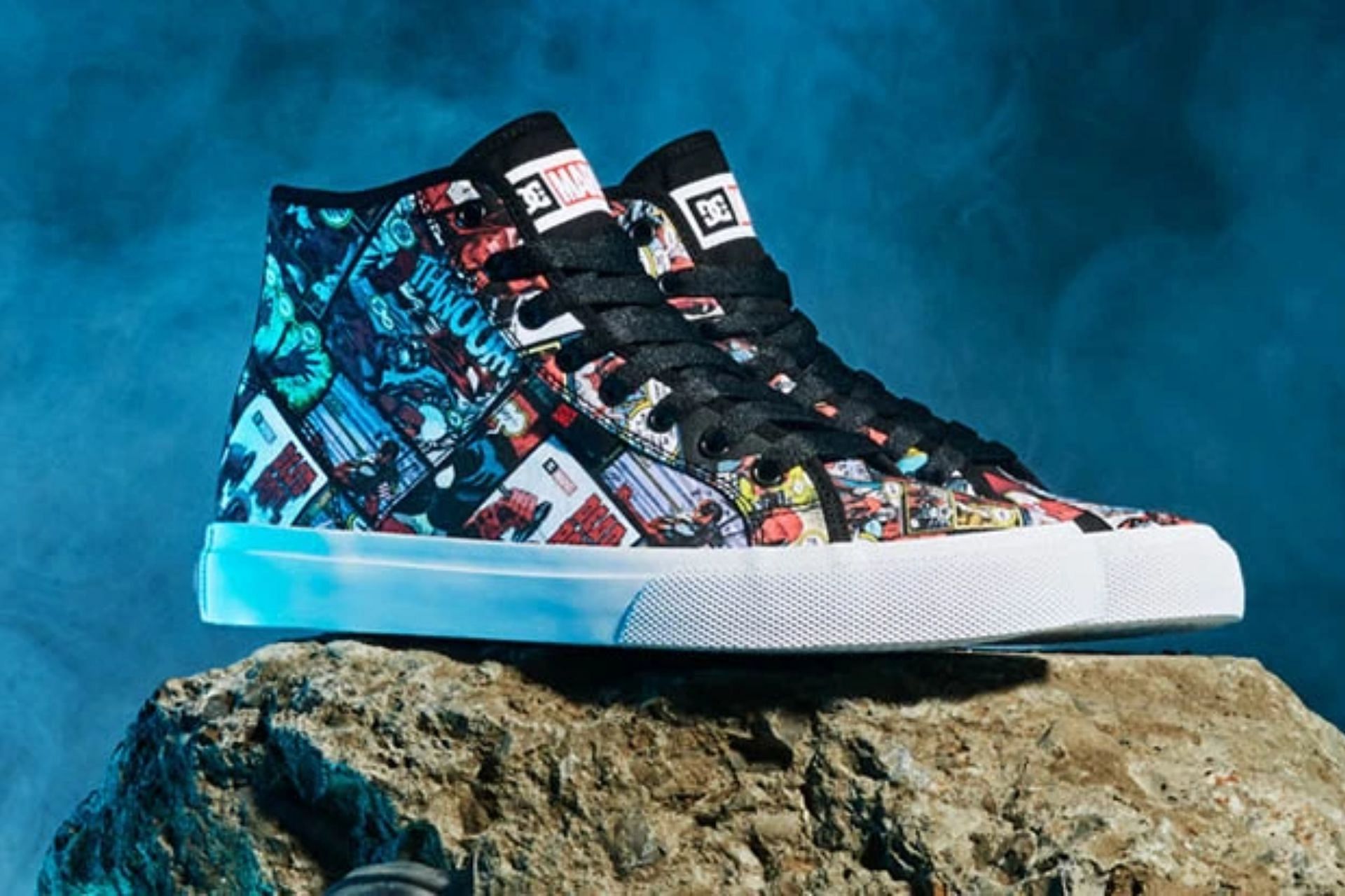 Here&#039;s a detailed look at the collaborative high-top shoes (Image via DC Shoes)