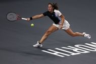 Daria Kasatkina rushes to the ball during her group stage match against Coco Gauff in the WTA Finals