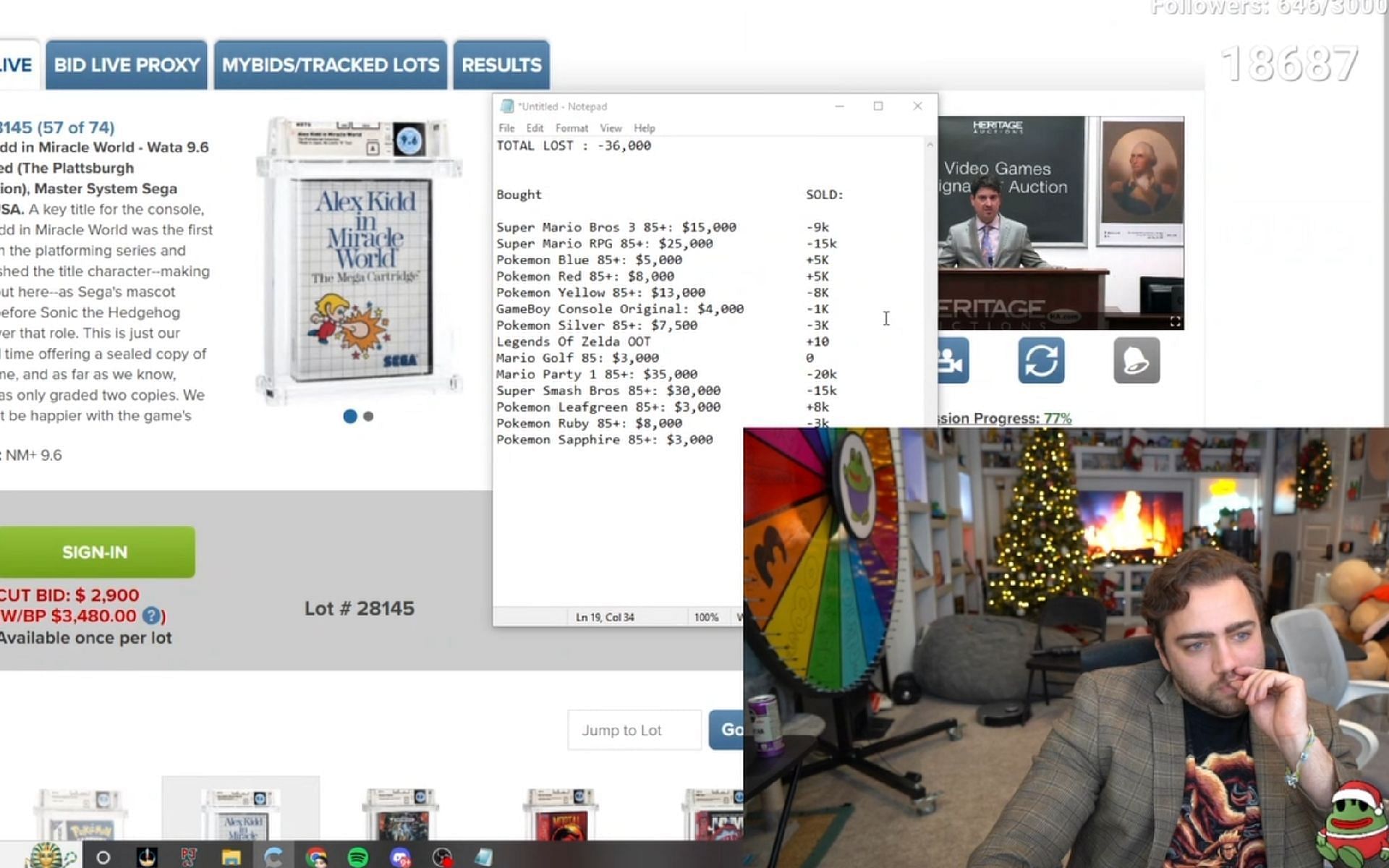 Mizkif in disbelief after losing more than $30,000 on an online vintage games auction (Image via Mizkif/Twitch)