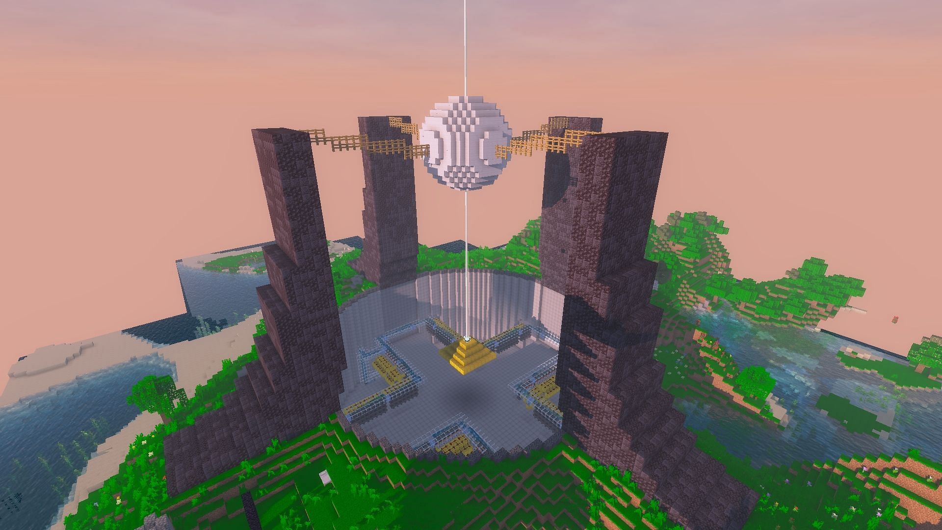 An entire megastructure can be created around a beacon in Minecraft (Image via Reddit)