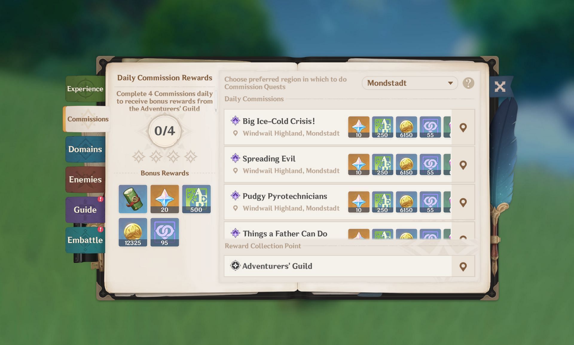 You can easily see how many Primogems Commissions can give you (Image via HoYoverse)