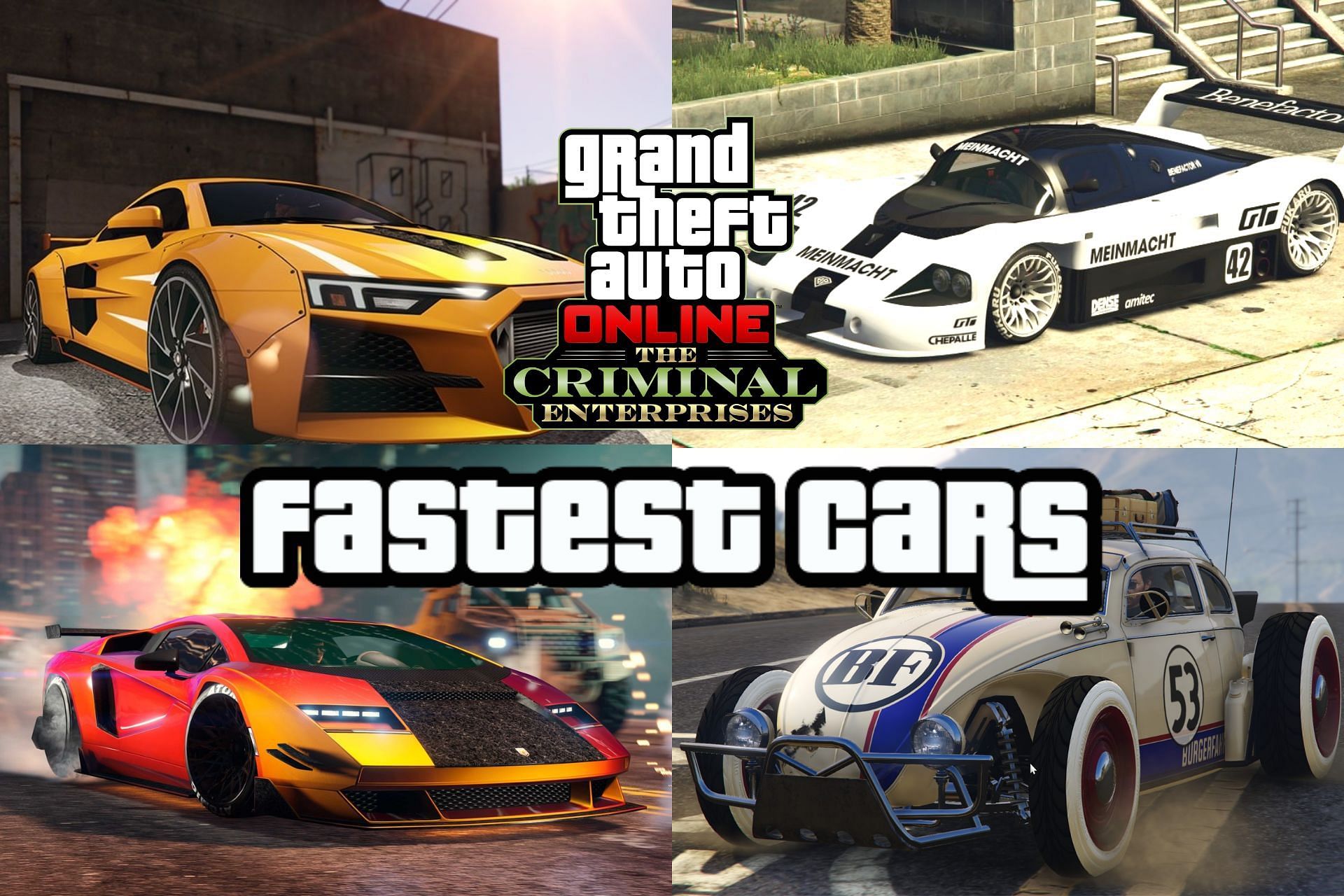Five of the fastest Criminal Enterprises DLC cars in GTA Online (Images via GTABase)