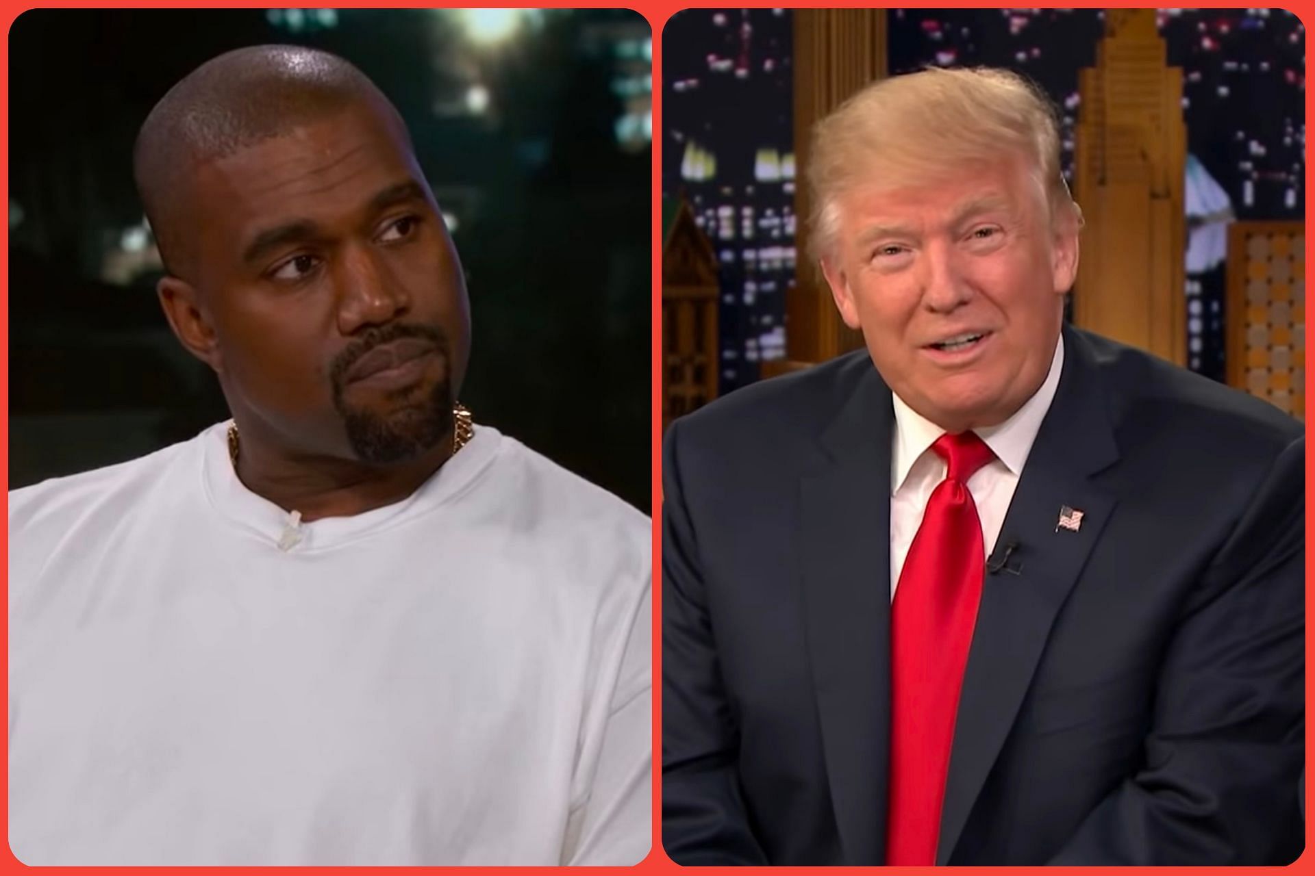 Trump calls Kanye West a &lsquo;seriously troubled man&rsquo; after Mar-a-Lago dinner (Image via YouTube/The Tonight Show Starring Jimmy Fallon and YouTube/Jimmy Kimmel Live)