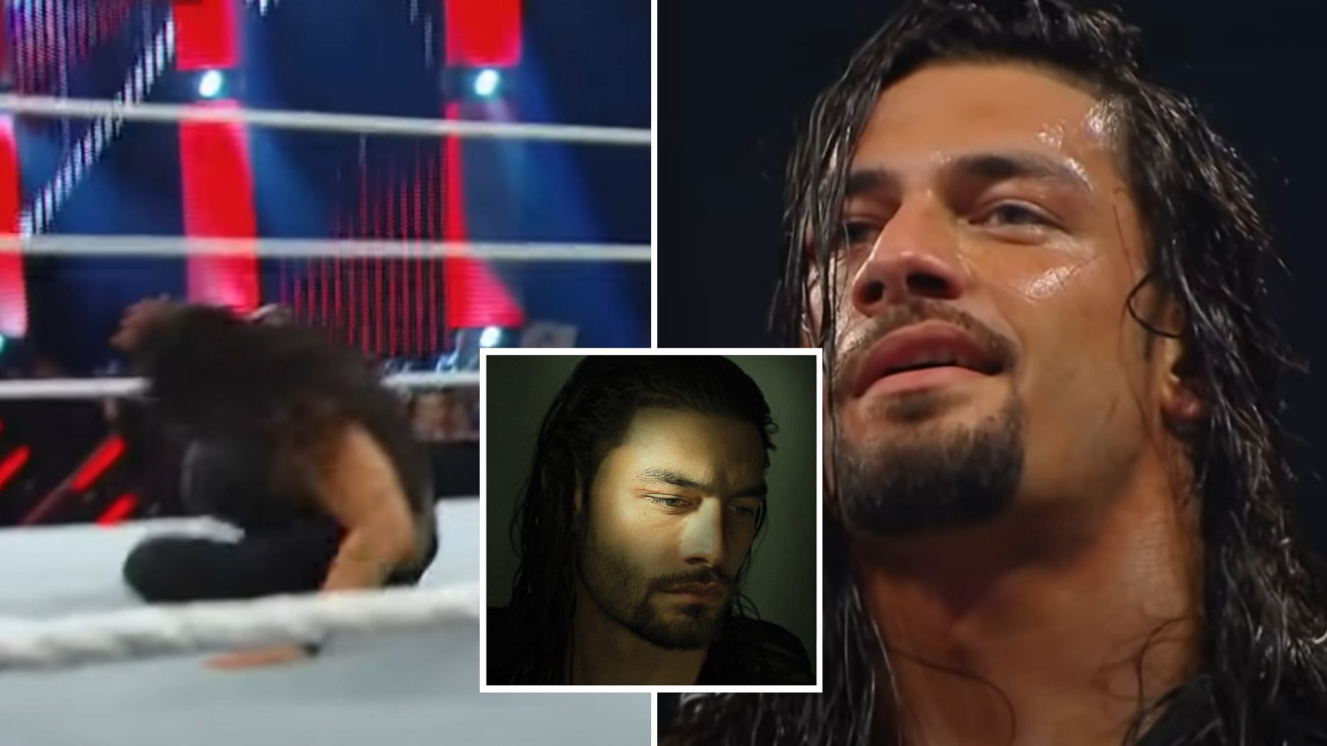 Roman Reigns suffered the injury (center picture) in a freak accident.