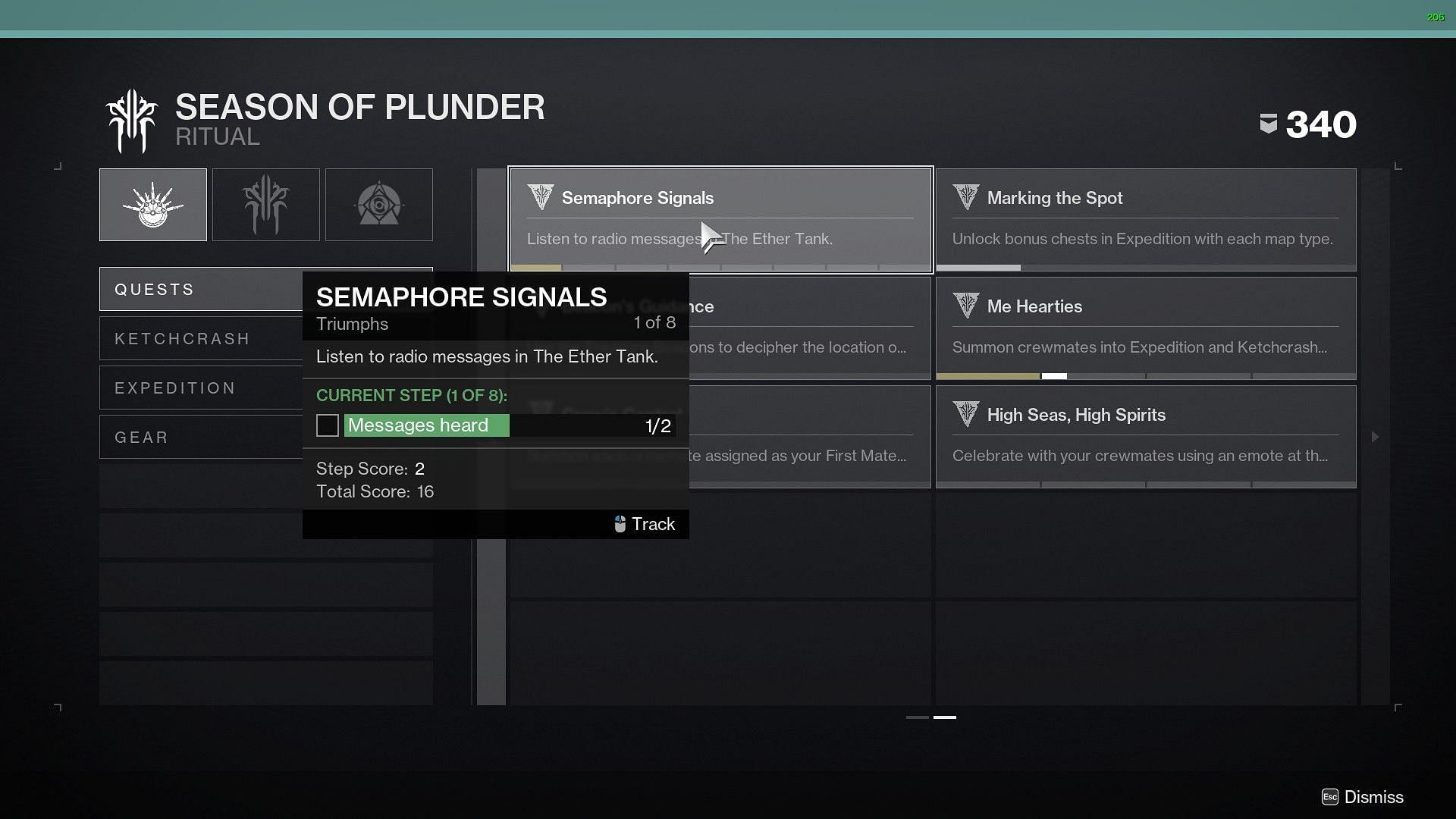 Semaphore Signals triumph available for triumph score (Image via Destiny 2)