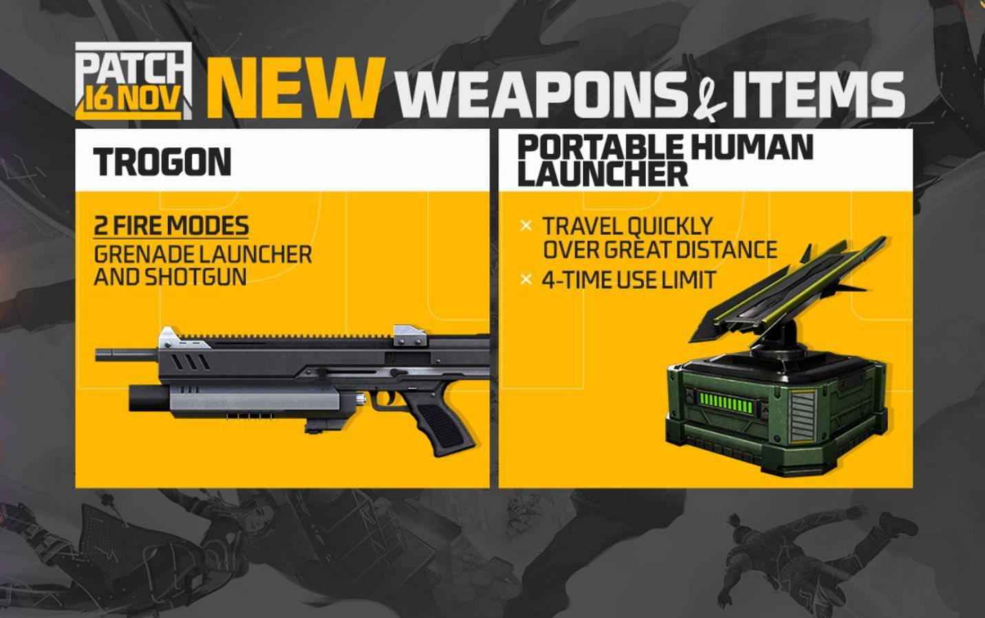 Trogon and Portable Human Launcher are new exciting additions that will benefit players on the battlefield (Image via Garena)