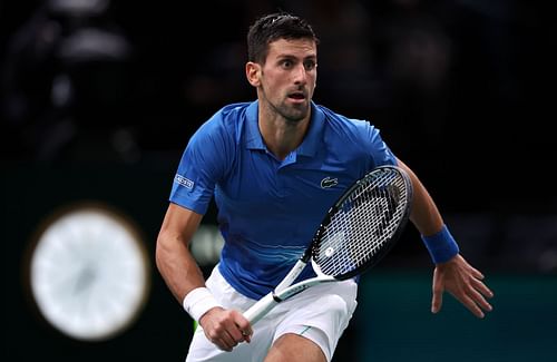 Novak Djokovic in action at the Rolex Paris Masters.