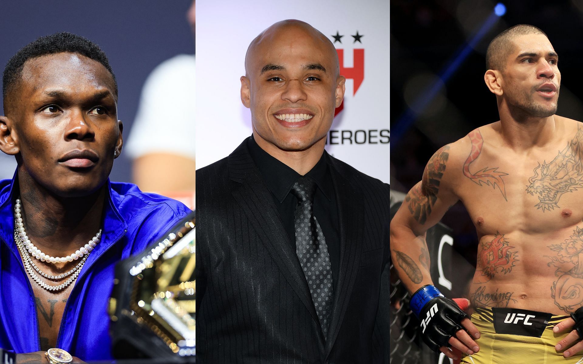 Israel Adesanya (left), Ali Abdelaziz (middle) and Alex Pereira (right) [ Image Courtesy: Getty Images ]