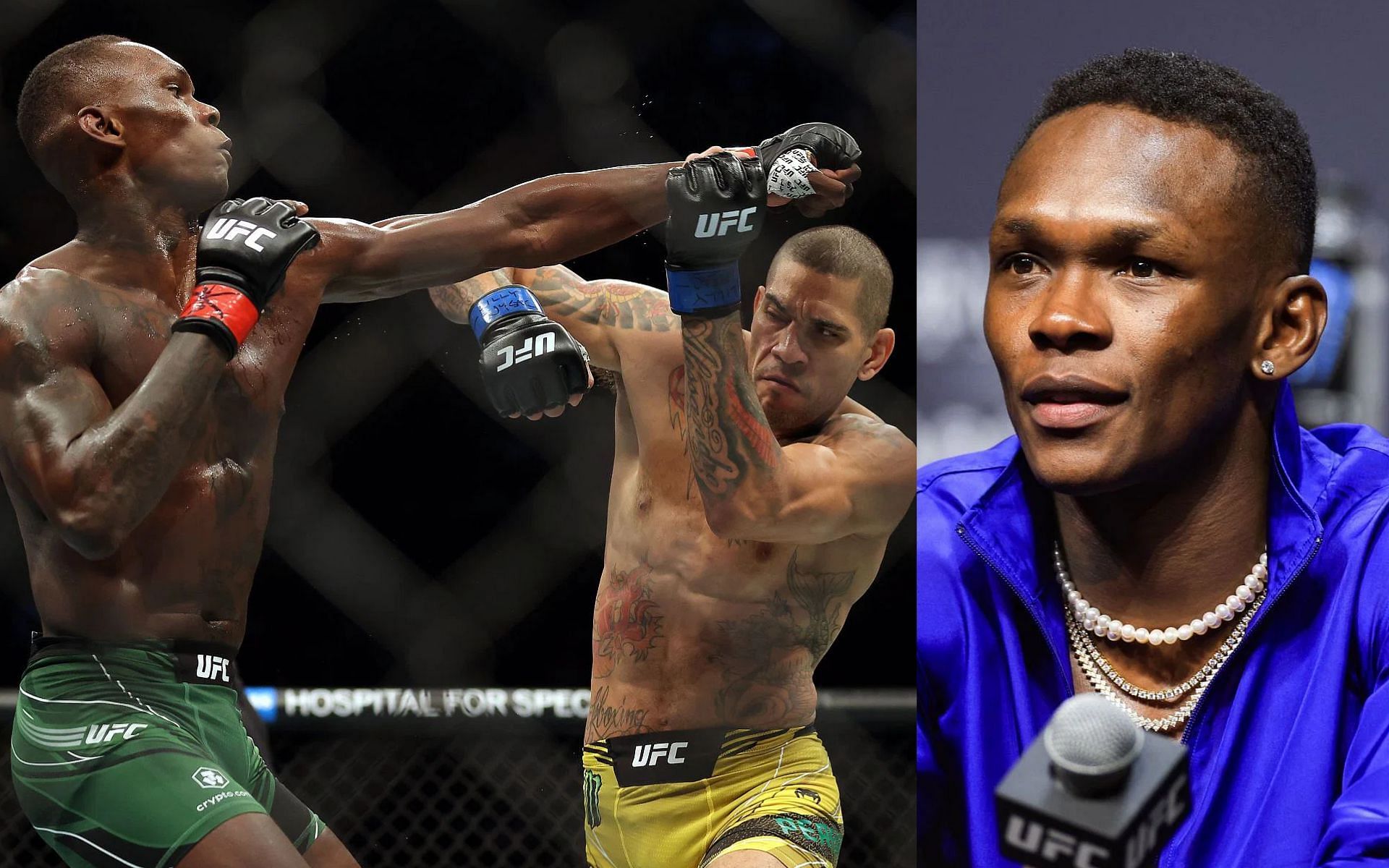 Israel Adesanya vs. Alex Pereira at UFC 281 (left) and Israel Adesanya (right)