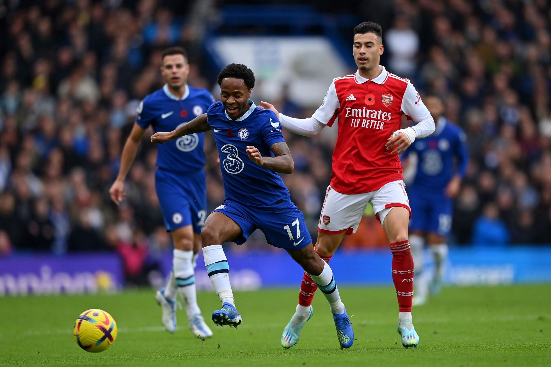 Raheem Sterling (centre) has failed to hit the ground running at Stamford Bridge.