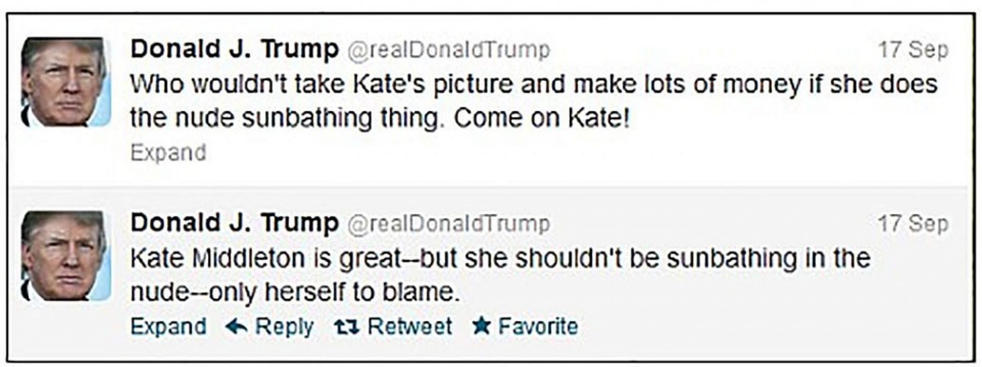 Donald Trump&#039;s tweets regarding the Duchess of Cambridge&#039;s nude photos (Image via Twitter)