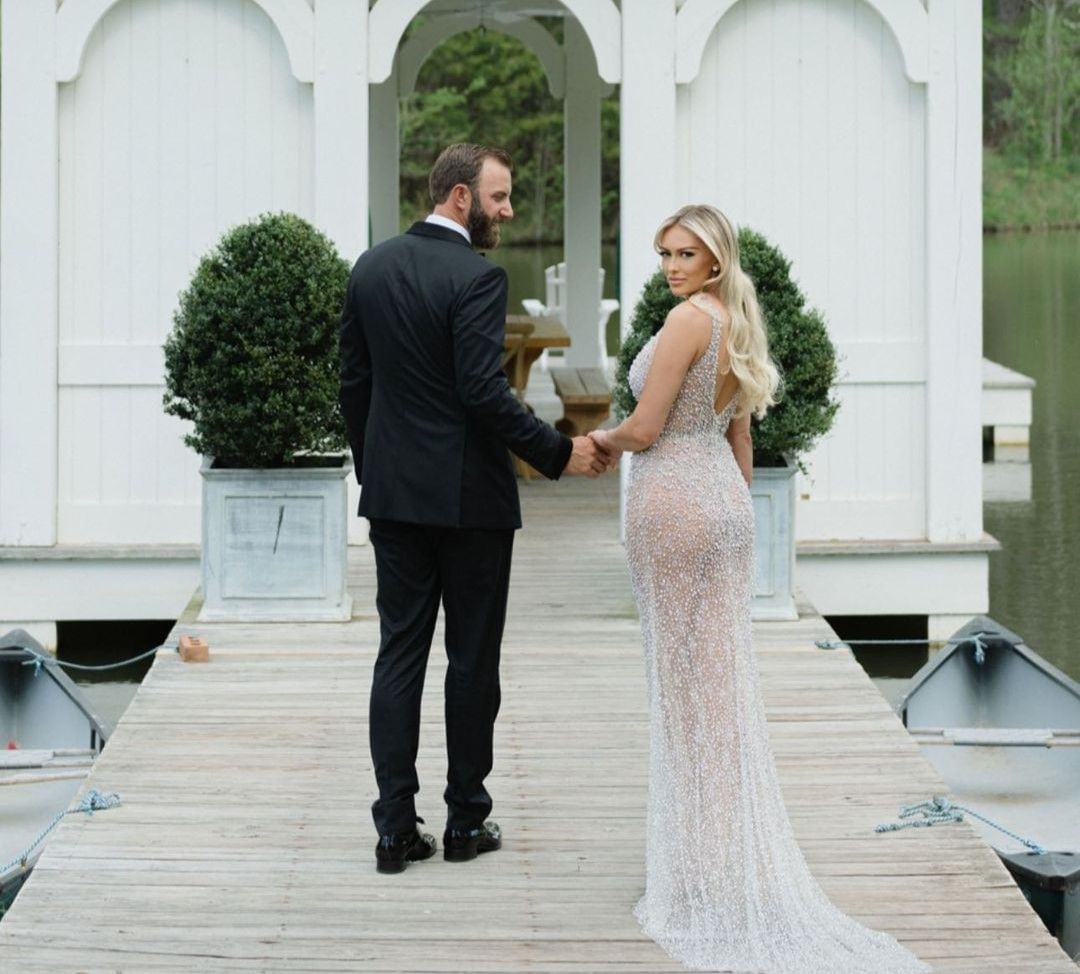 Paulina Gretzky wed Dustin Johnson in sheer Vera Wang dress