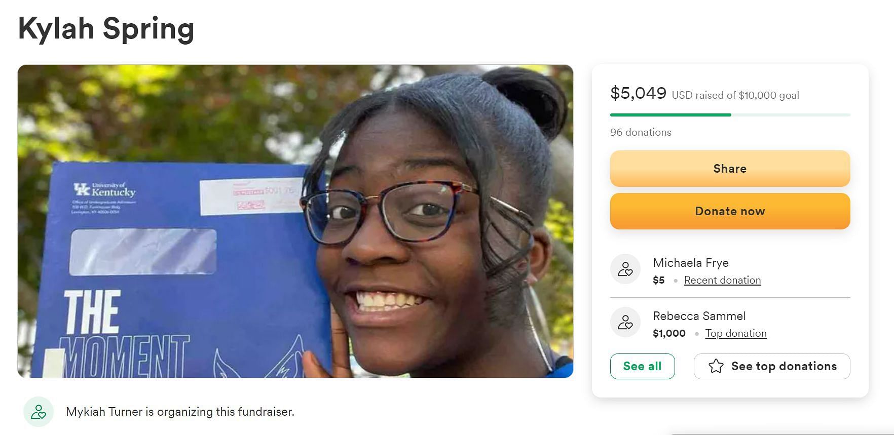 GoFundMe raises money for Kylah Spring (Image via GoFundMe)