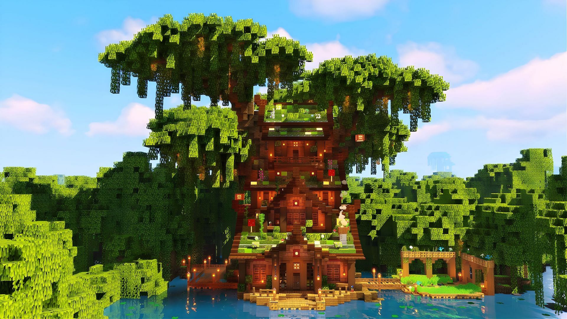 Minecraft treehouse builds can be incredibly astounding (Image via Youtube/Cortezerino)