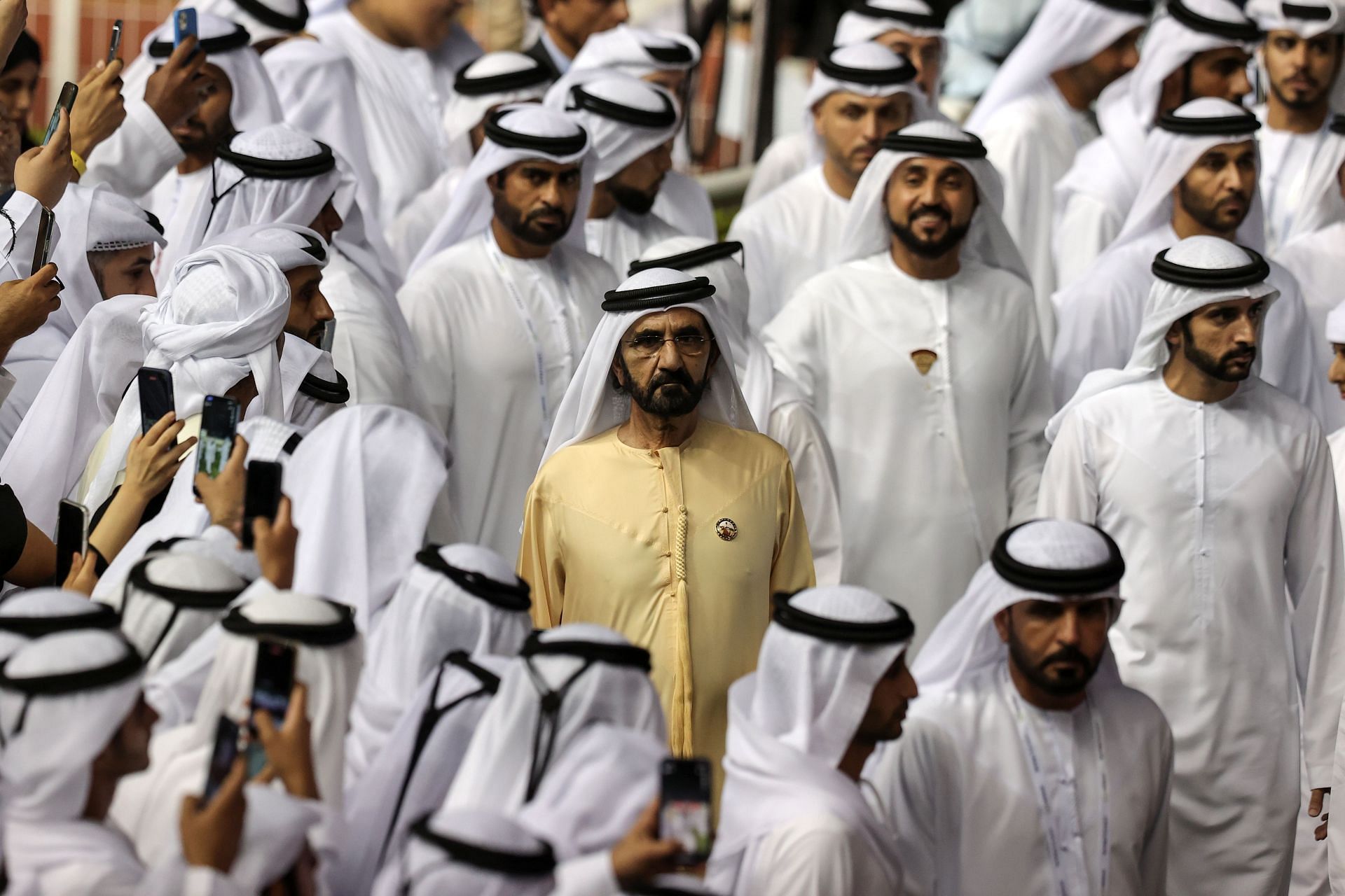 UAE&#039;s Prime Minister and Ruler of Dubai Sheikh Mohammed bin Rashid al-Maktoum (center)